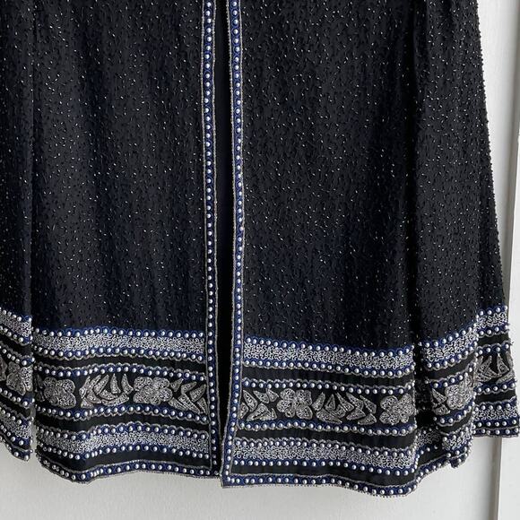 90s Vintage Beaded 100% Silk Evening Jacket Size S Black Blue Party Glam - Picture 14 of 15